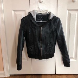 Faux Leather, Grey-Hooded Empire Brand Jacket